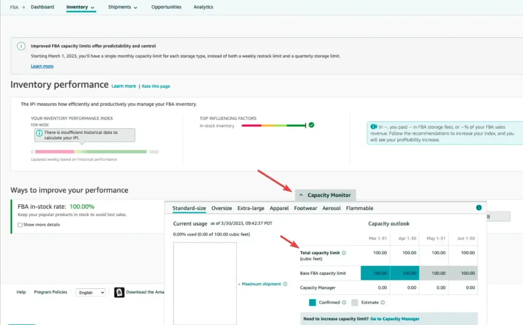 FBA Capacity Limits