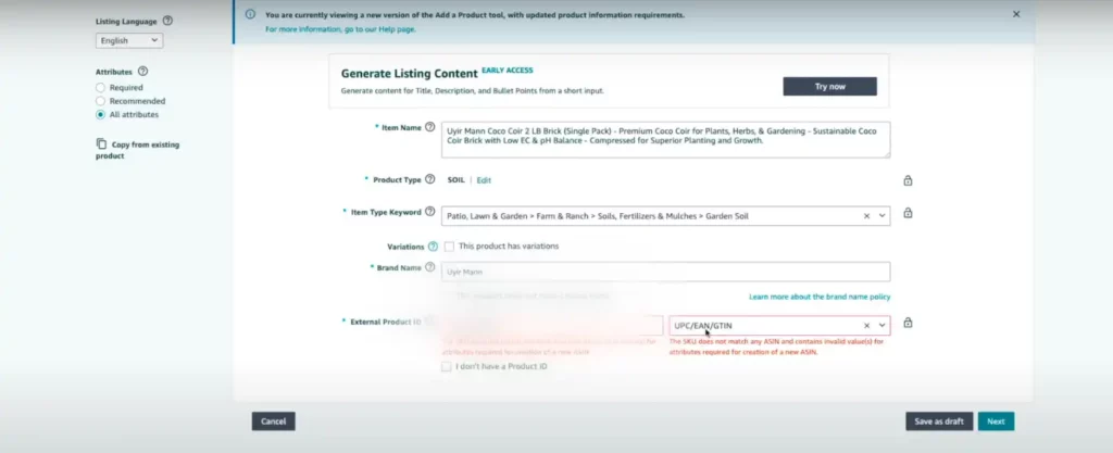 SKU & ASIN Mismatch Errors