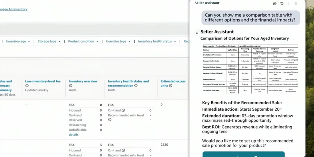 Seller assistant creating comparison table